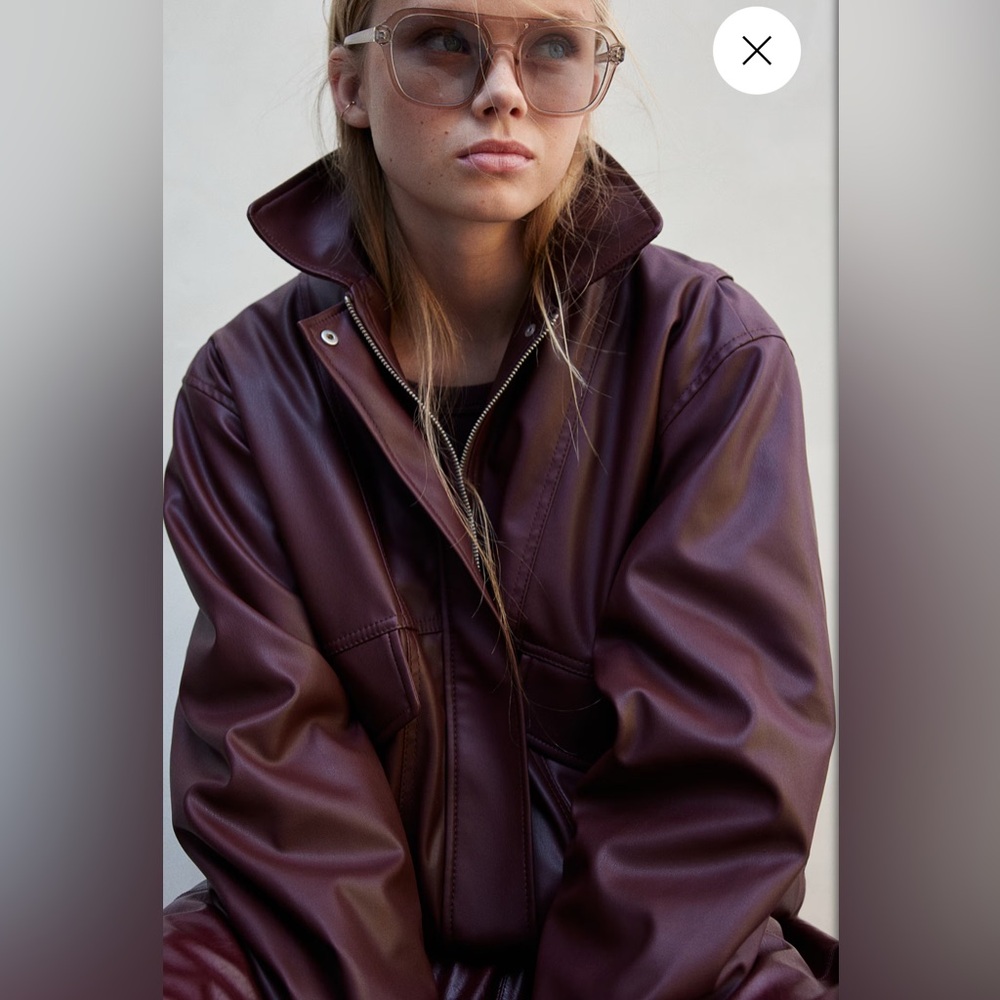 H&M Black Oversized Faux Leather Jacket - Picture 4 of 12